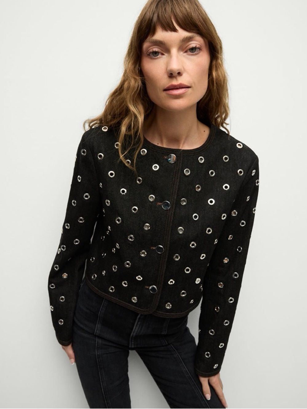Veronica Beard Beale Black Grommet Cropped Jacket Size Small NWT